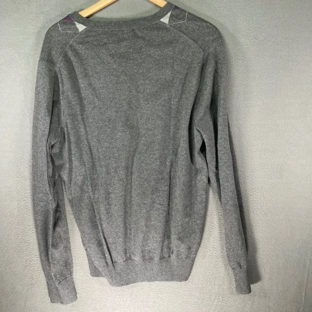 Banana Republic Men's Gray Argyle V-Neck Sweater Size L Wool Cashmere Blend‎